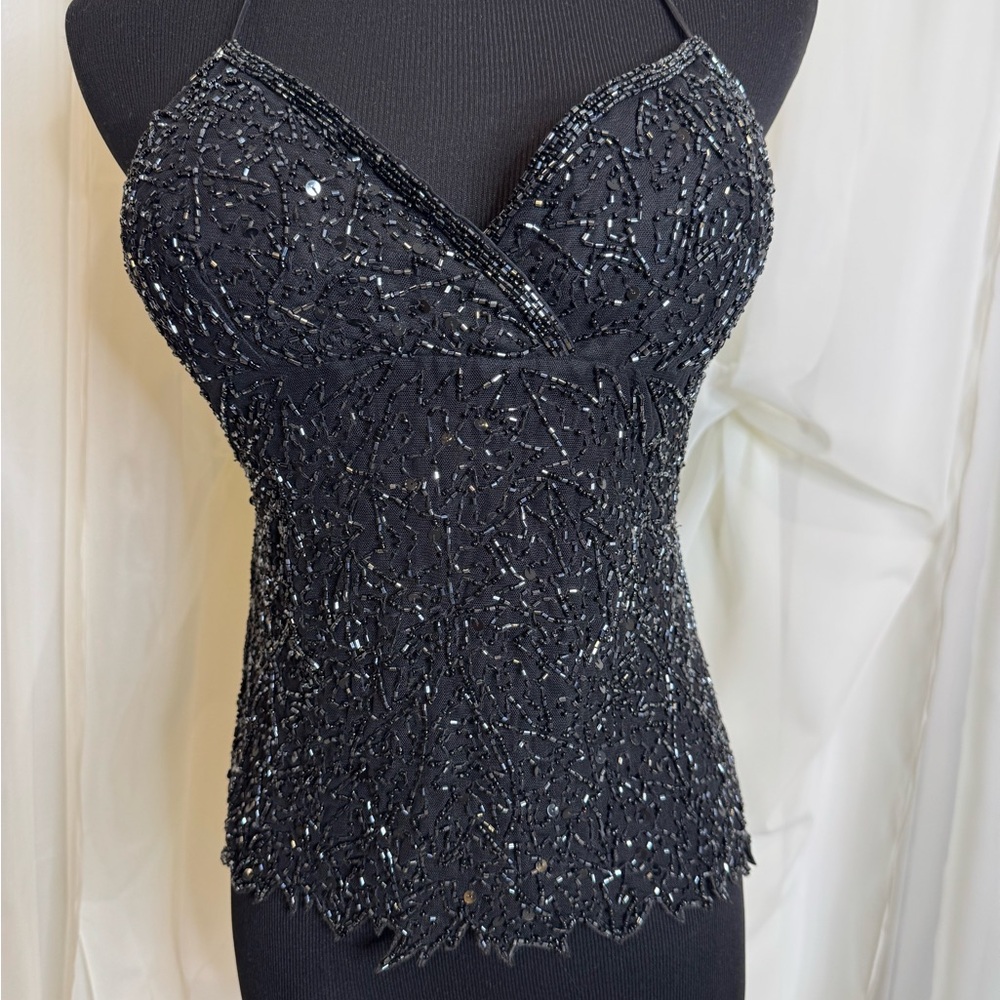 NWOT Black Beaded Camisole Top by Passport, size M
